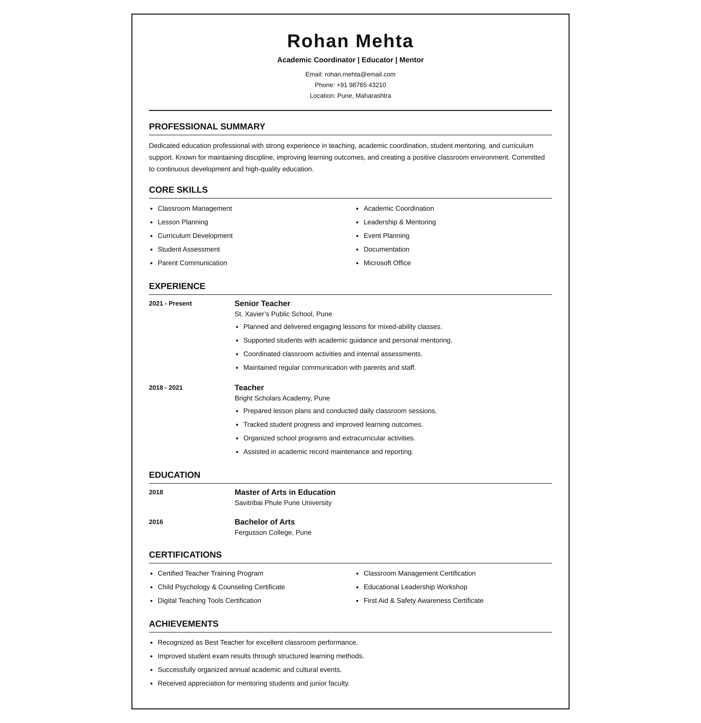 Generic Template for Teachers
